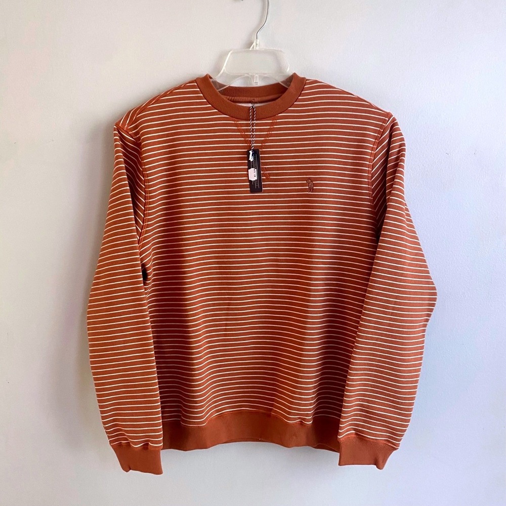 Southern Casanova Mens Striped Crewneck Sweatshirt Small Traditional NWT Brown